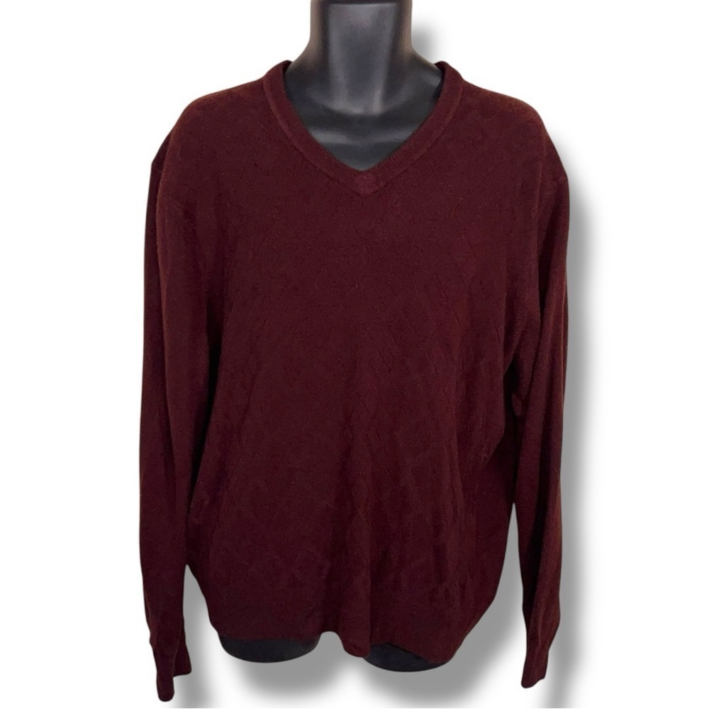 XL Mens Dockers Burgundy Red Vneck Sweater Long Sleeve Classic Knit Academia